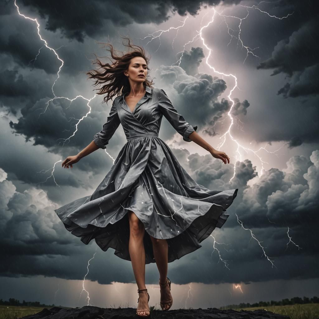 Woman Dancing in Storm Clouds