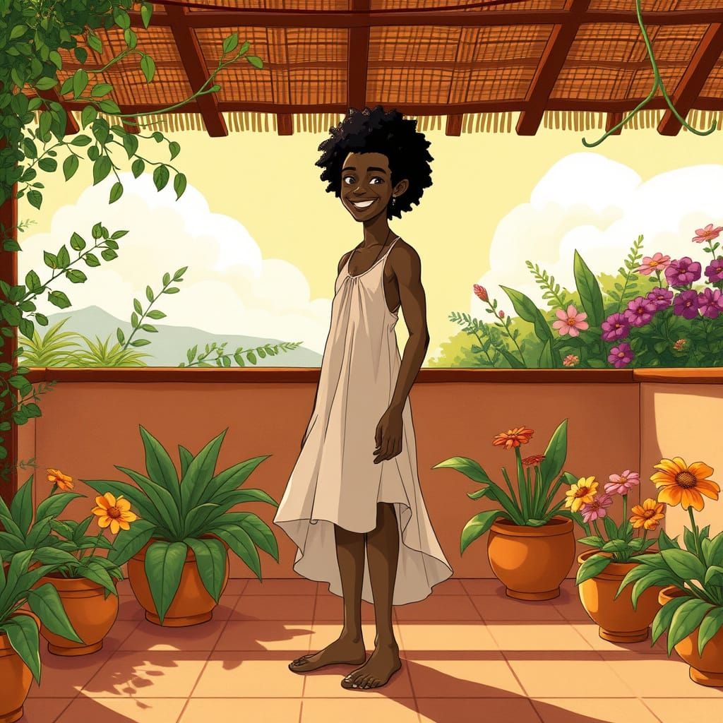 Anime-Inspired Portrait of African Gentleman in Earthy Parad...