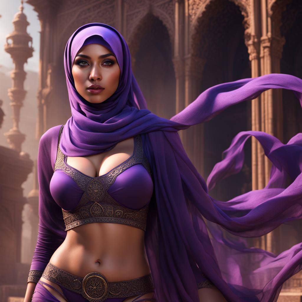 Fantasy Art of Woman in Hijab with Purple Underwear