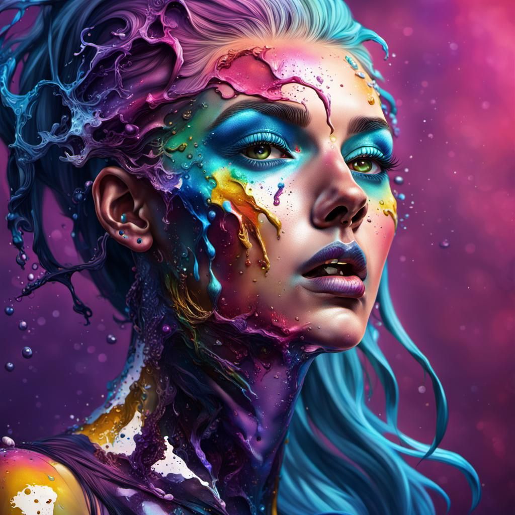 Hyperrealistic Sissy and Mistress Portrait in Splash Art