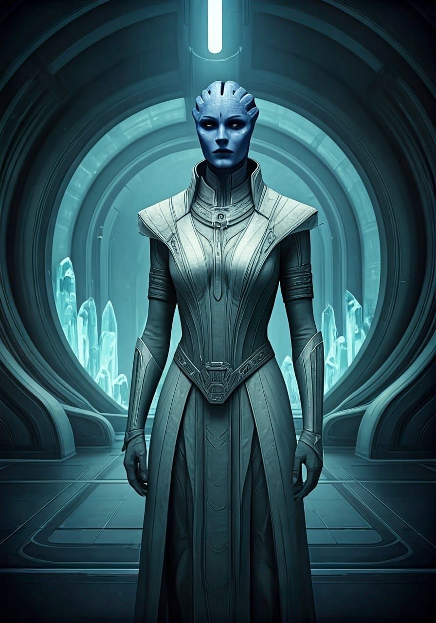 Elegant Asari Diplomat in Futuristic Embassy