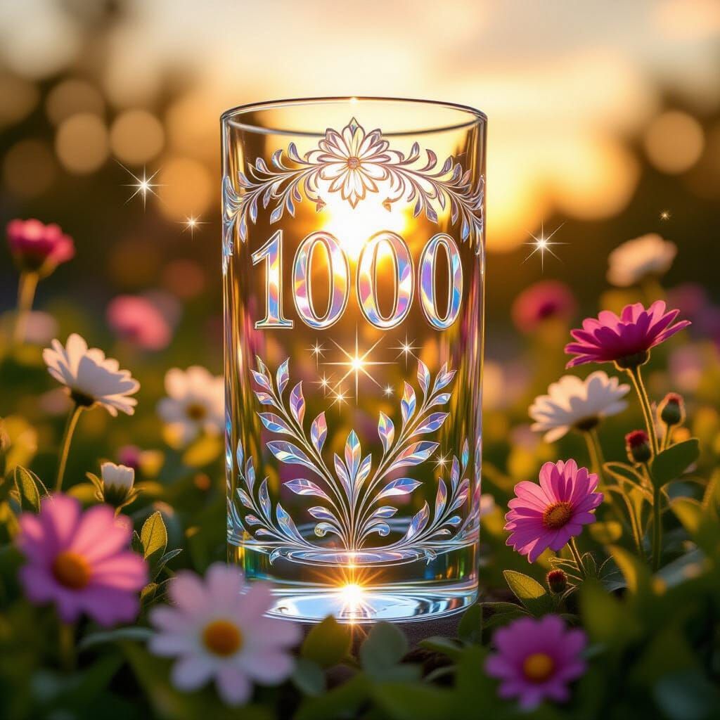 Crystal Number in Garden with Rainbow Flares