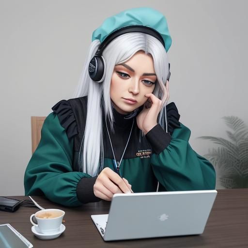 Elderly Woman with Tablet in Surreal Digital Illustration