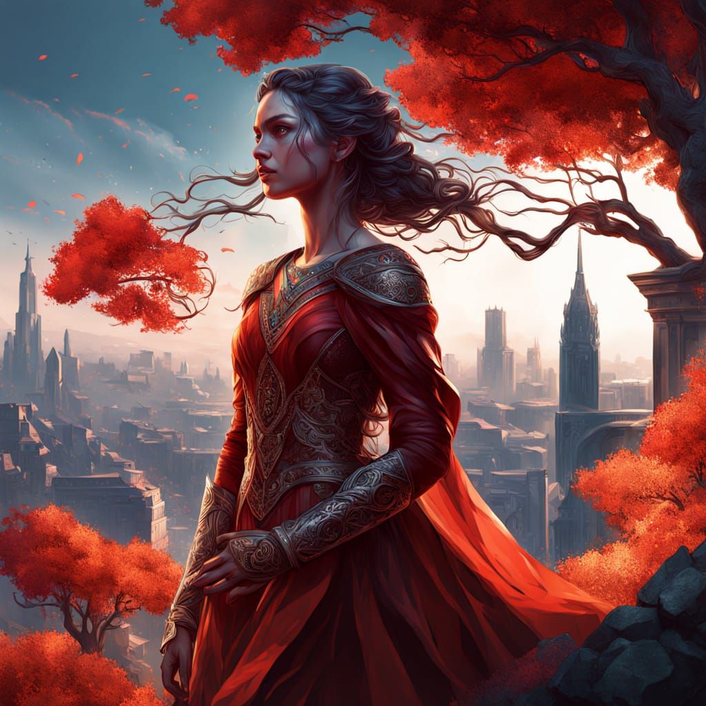 Ethereal Lady in Crimson Silhouette