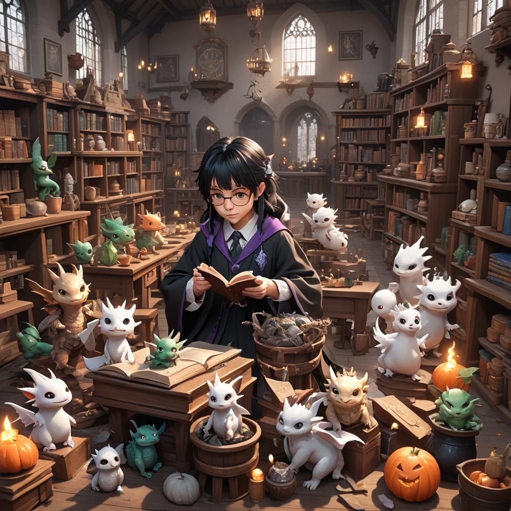 Whimsical Wonderland School with Baby Dragons and Little Wit...