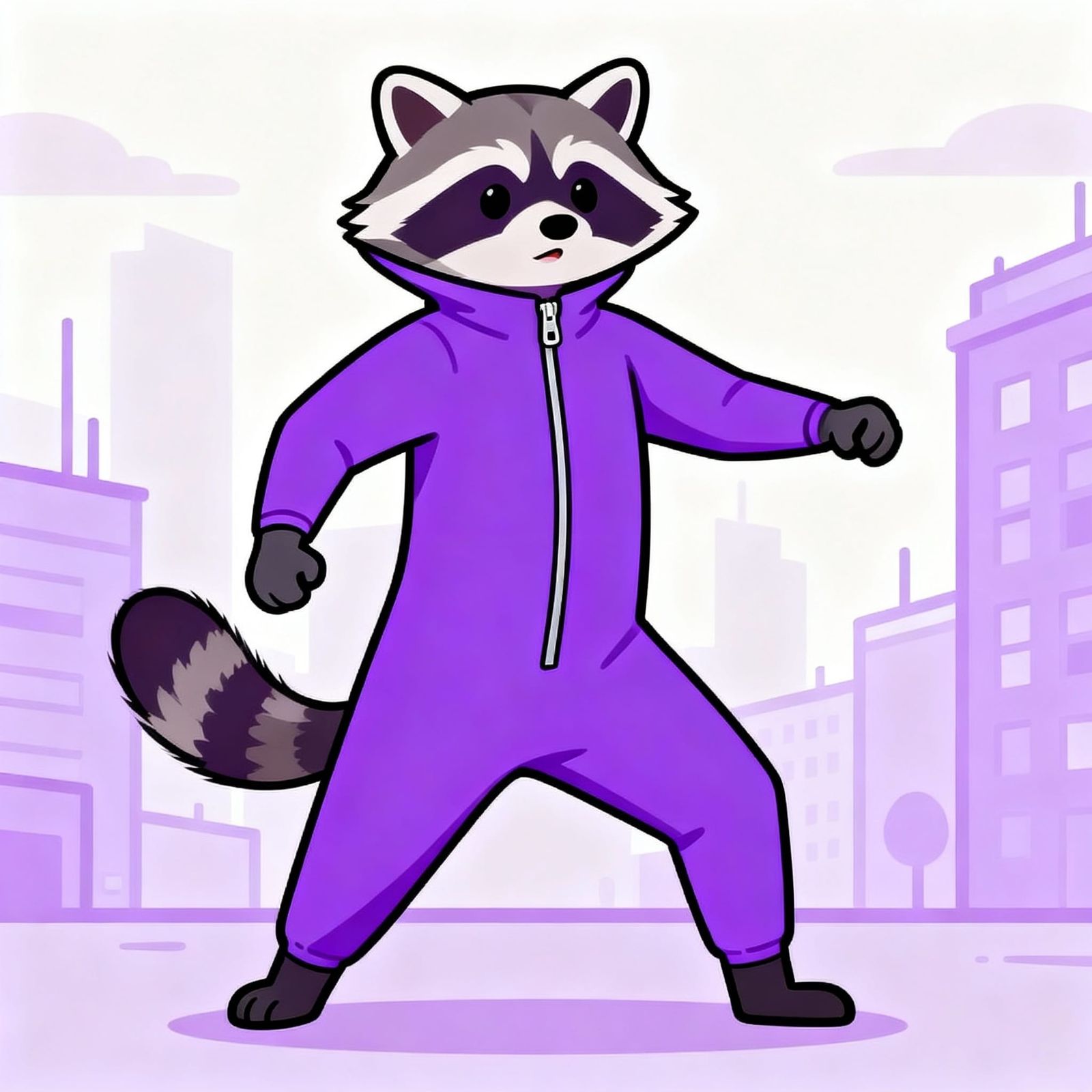 Anthro Raccoon in Monolithic Purple Jumpsuit Action Pose