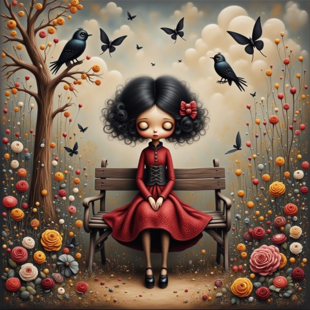 Sad Robot Girl in Post-Apocalyptic World