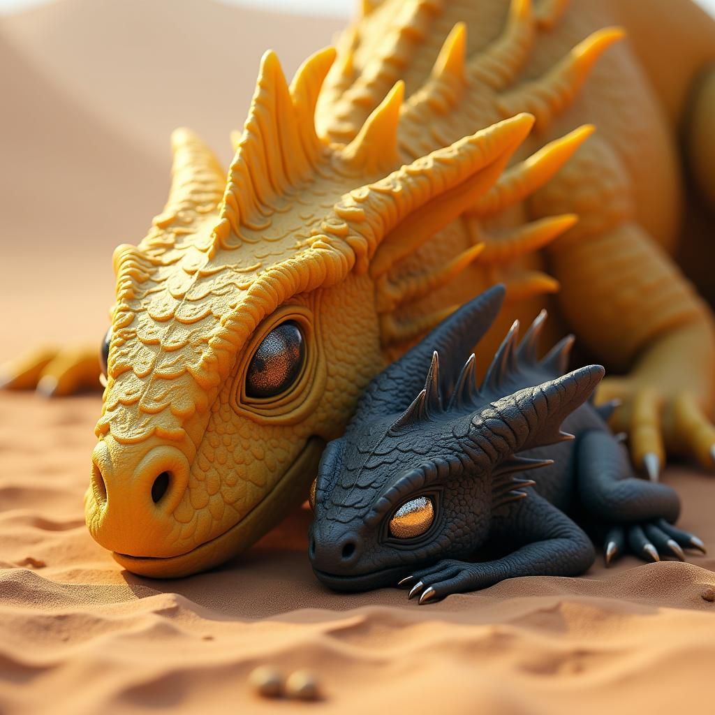 Black Dragon and Sand Dragon in Sun-Scorched Desert