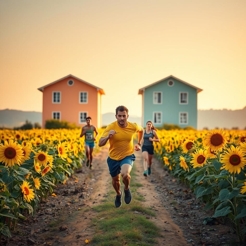 Athlete Running Through Sunflower Field: Hyperrealistic HDR ...