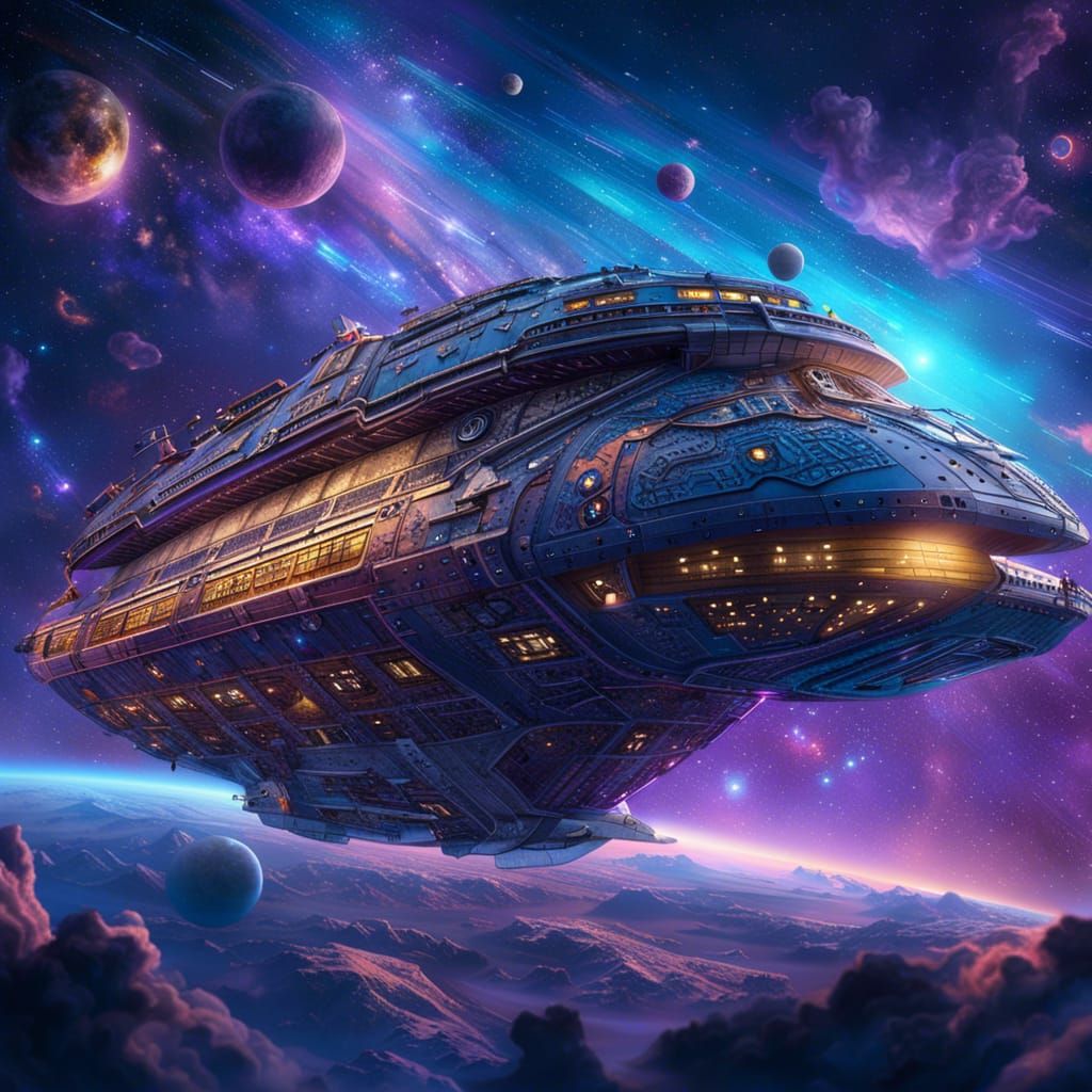 Majestic Starship Traversing the Milky Way Galaxy