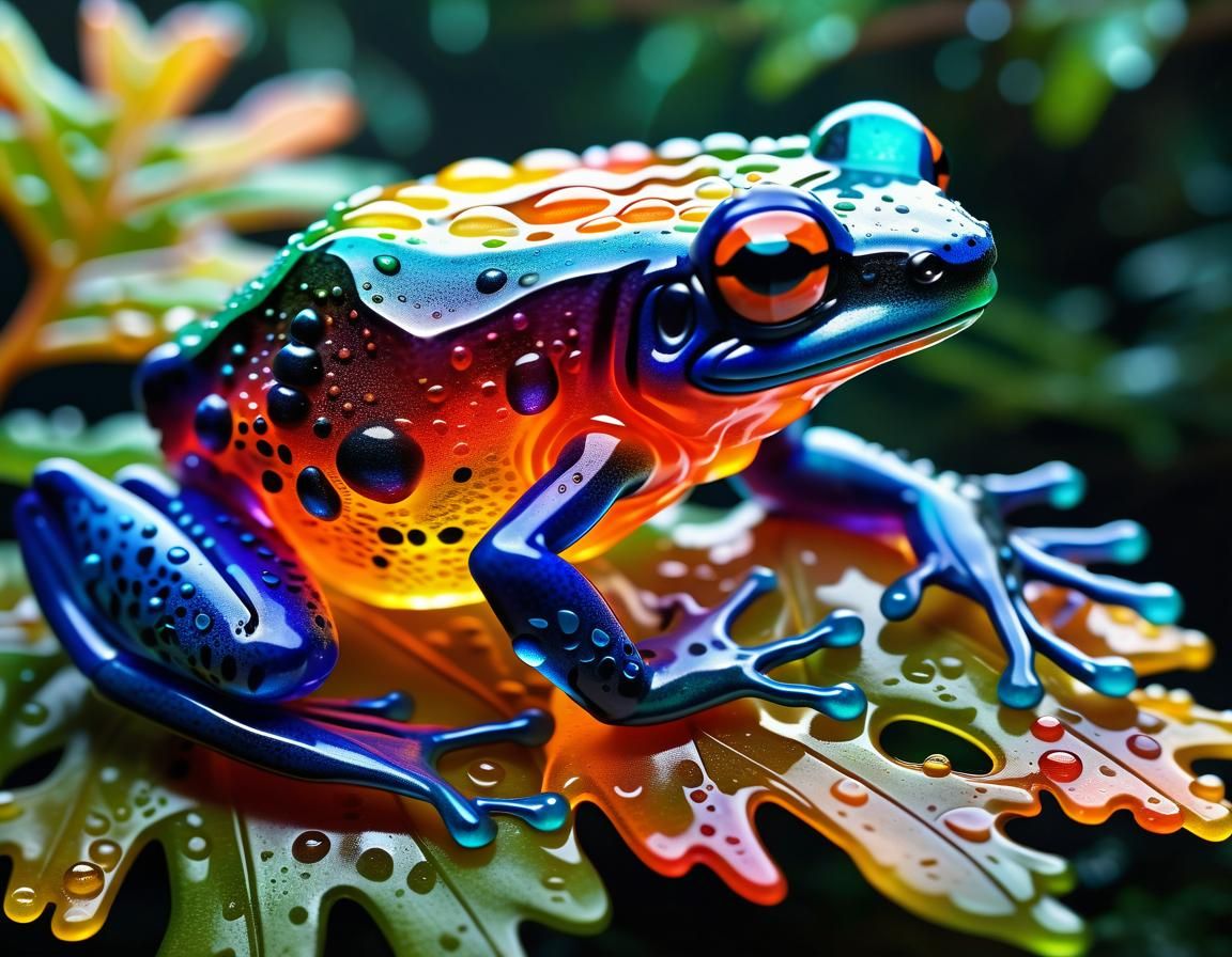 Jelly Dart Frog Sculpture in Lush Rainforest