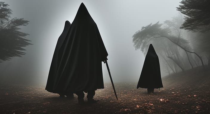 Ethereal Black Hooded Figures in Dark Fantasy Art