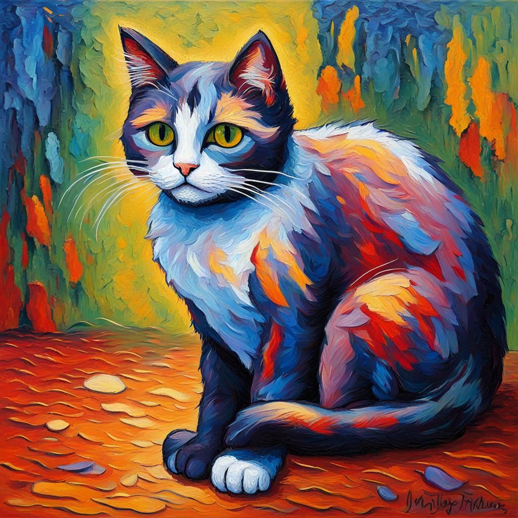 Sad Cat in Expressionist Oil Painting Style