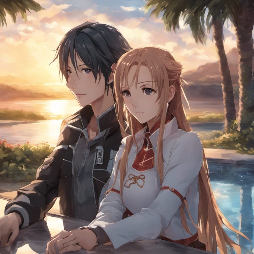Kirito and Asuna at Sunset: Digital Art Portrait