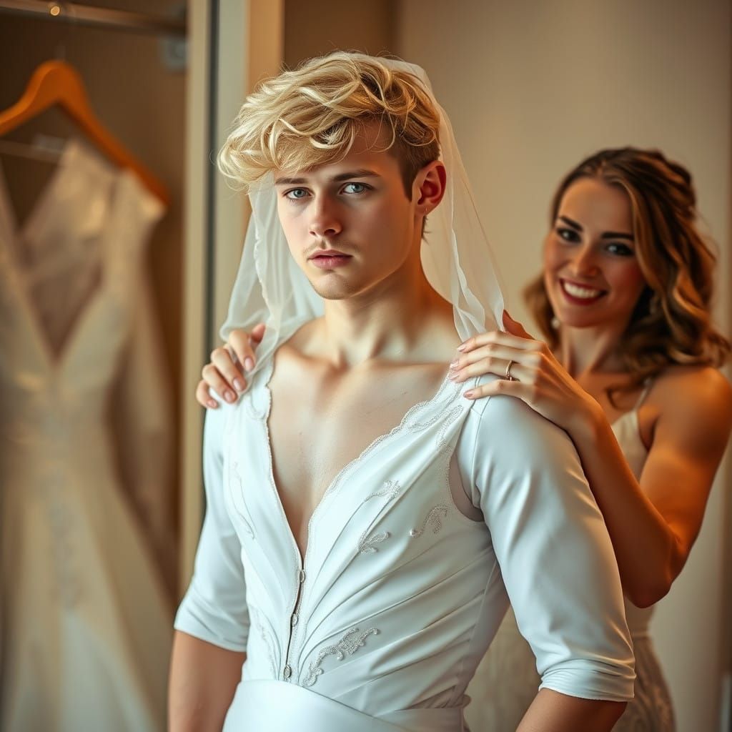 Elegant Wedding Dress Fitting in a Fitting Room