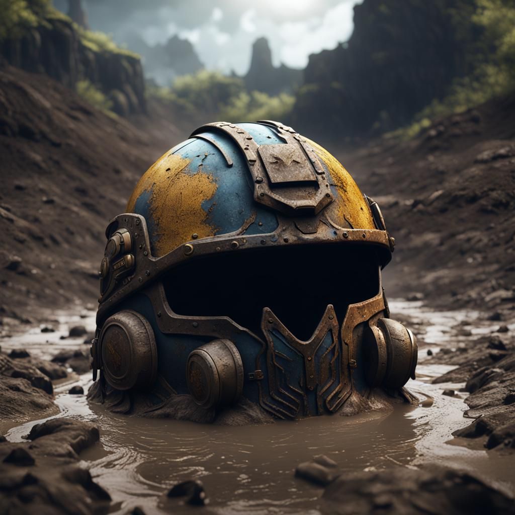 Helmet Buried in Mud: Detailed Matte Painting
