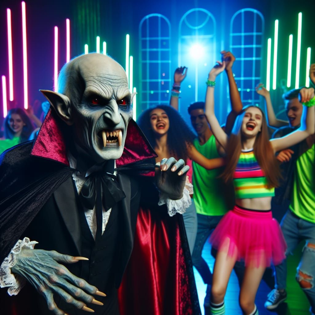 Nosferatu Vampire Dances at a Neon Rave