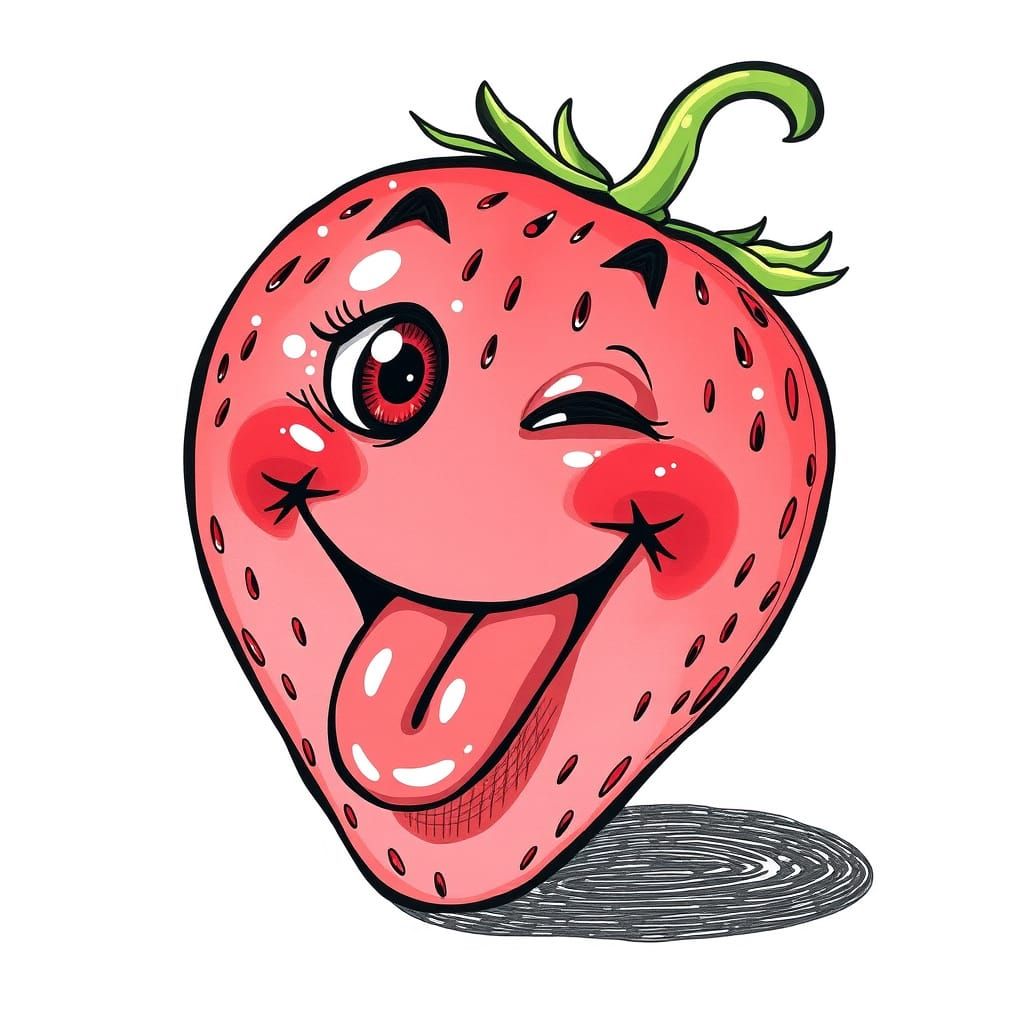 Silly Strawberry with Winking Eye