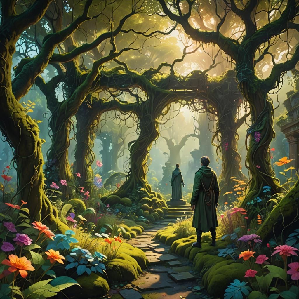 Enchanted Abandoned Garden in Vibrant Oil Painting