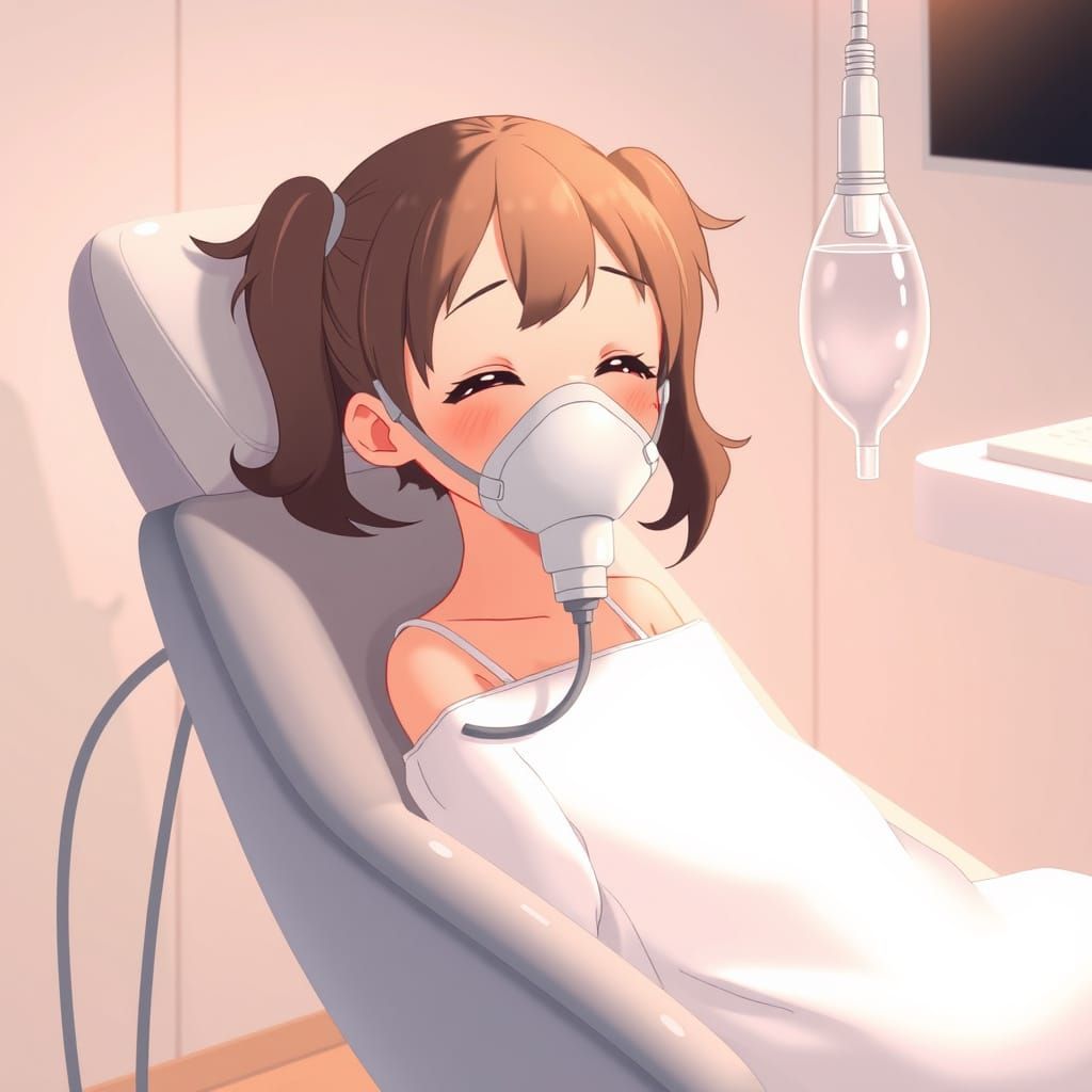 Anime-Style Girl with Anesthesia Mask in Dreamy Setting
