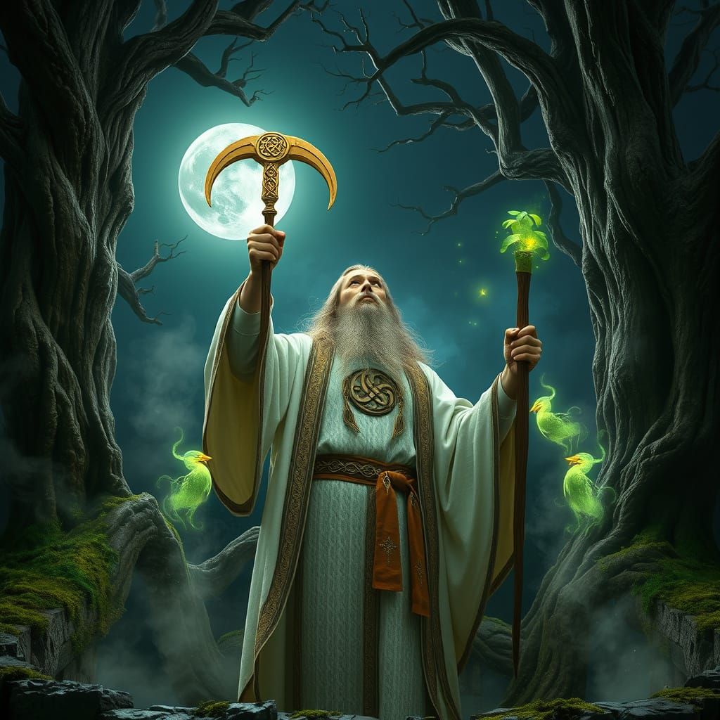 Celtic Druid in Ancient Oak Grove Ritual