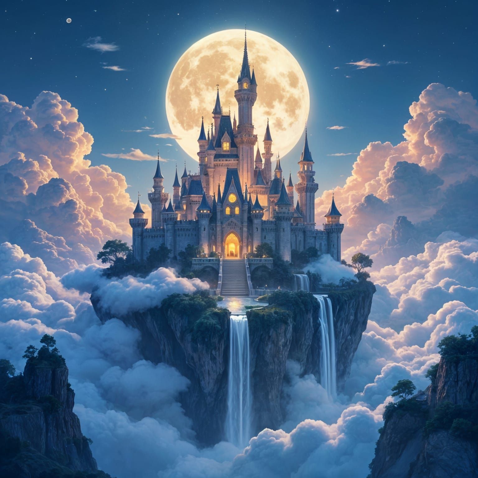 Floating Kingdom in Moonlight: Fantasy Matte Painting
