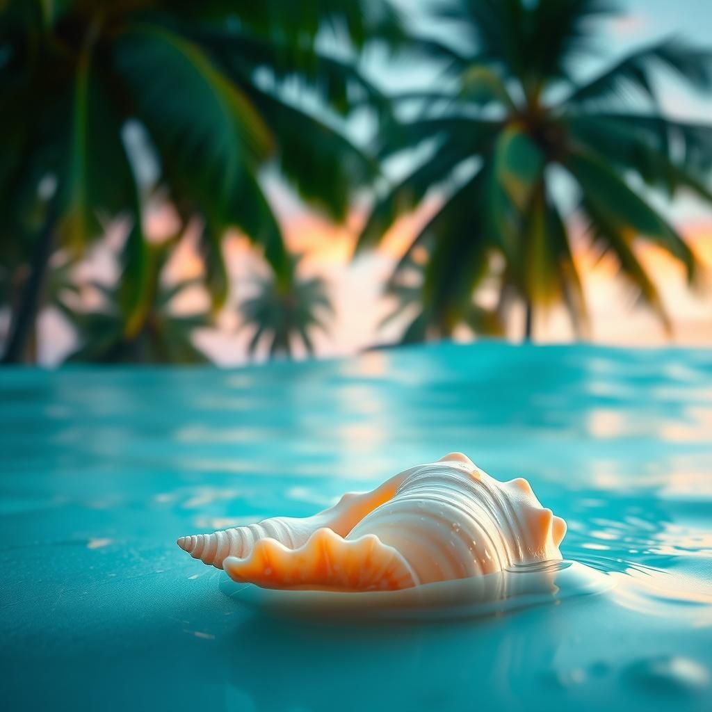 Seashell on Misty Beach at Dawn, Impressionist Style