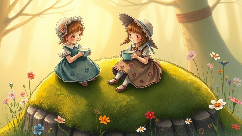 Whimsical Victorian Girl Eats Curds and Whey in Enchanted Ga...