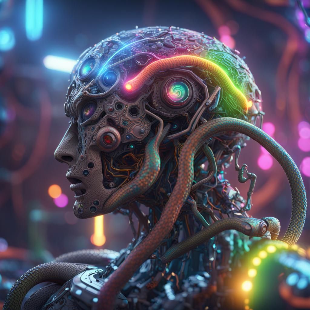 Hallucinatory Sci-Fi Brain with Rainbow Lightning