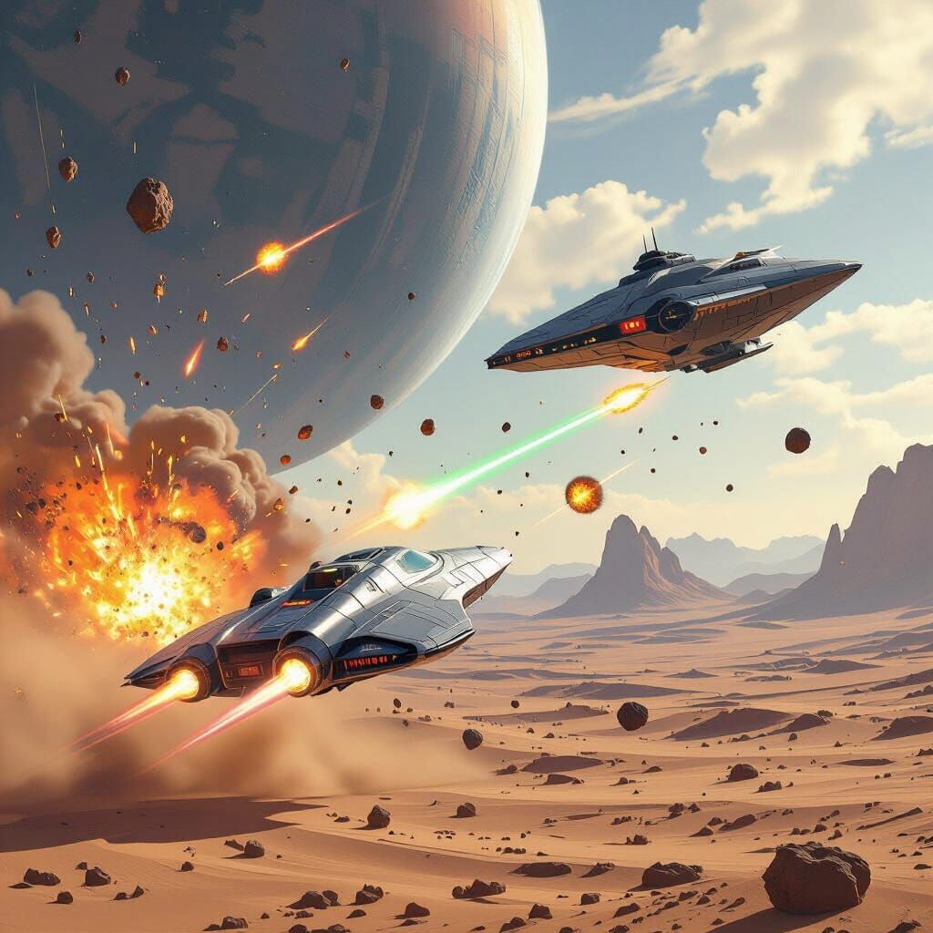 Atréides Spaceship in Battle over Desert Planet, Futuristic ...