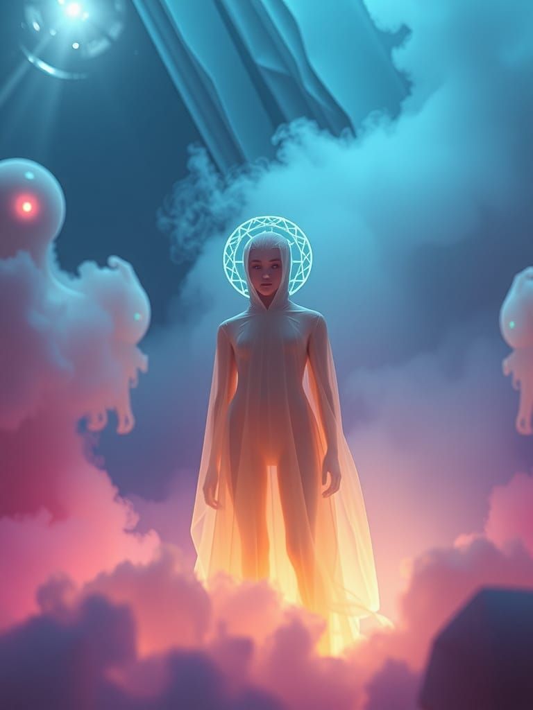 Ethereal Figure in Dreamscape, Futuristic Dystopian Style