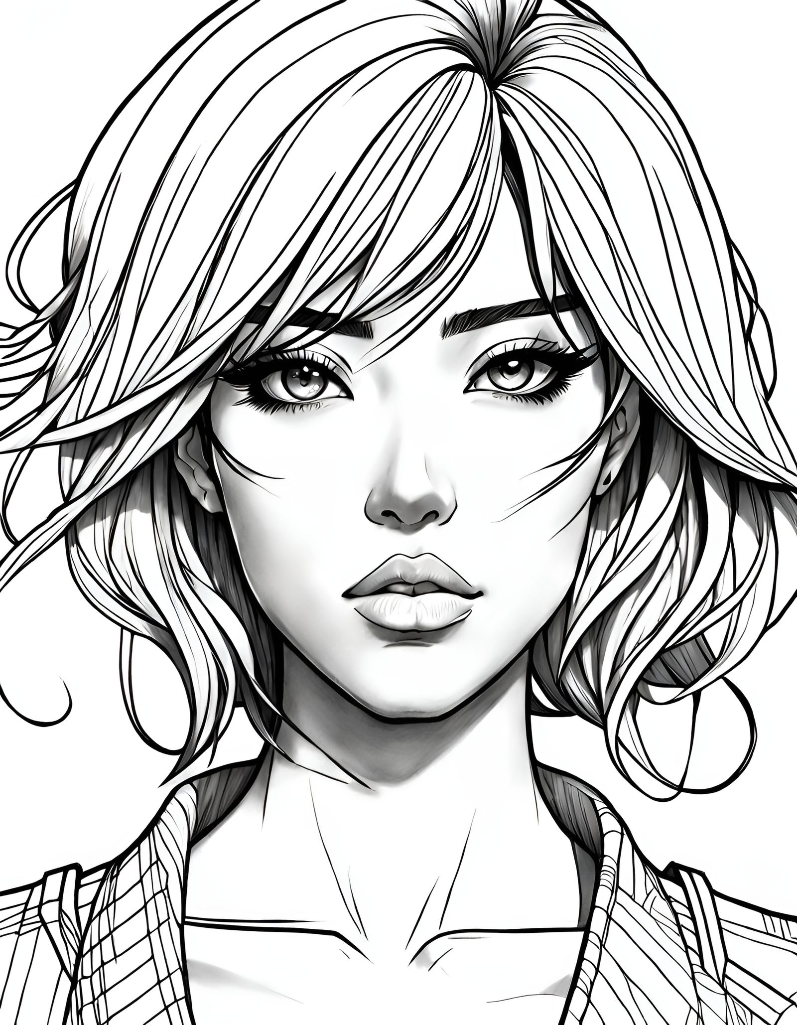 Manga Woman Coloring Page Portrait