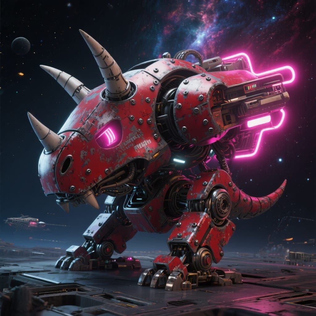 Rhydon Mecha in Space Cyberpunk Concept Art
