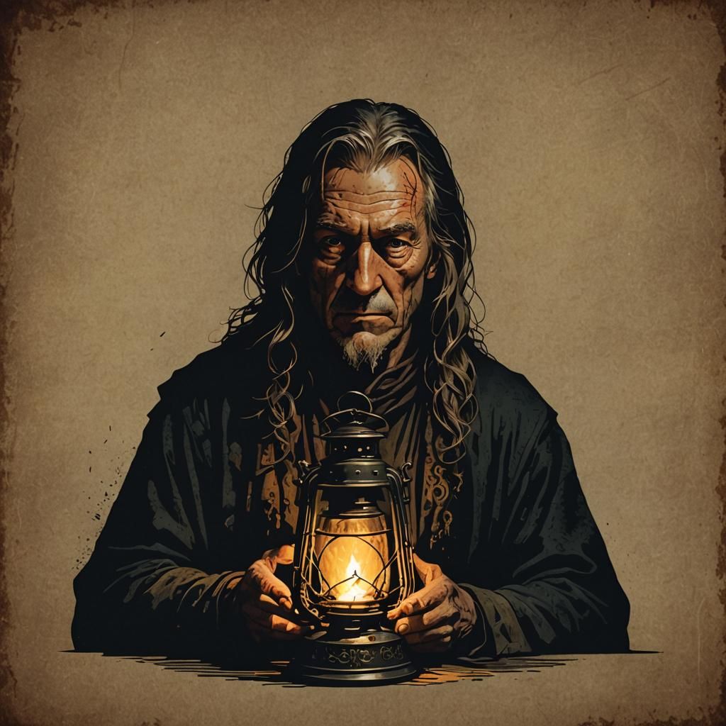 Argus Filch in Dark Room with Candlelight
