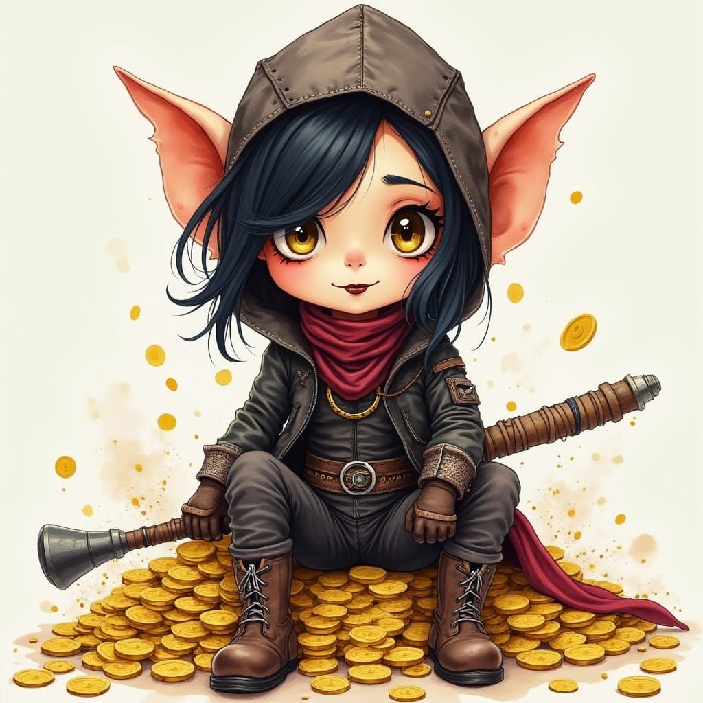 Gothic Rogue Goddess in a Treasure Hoard