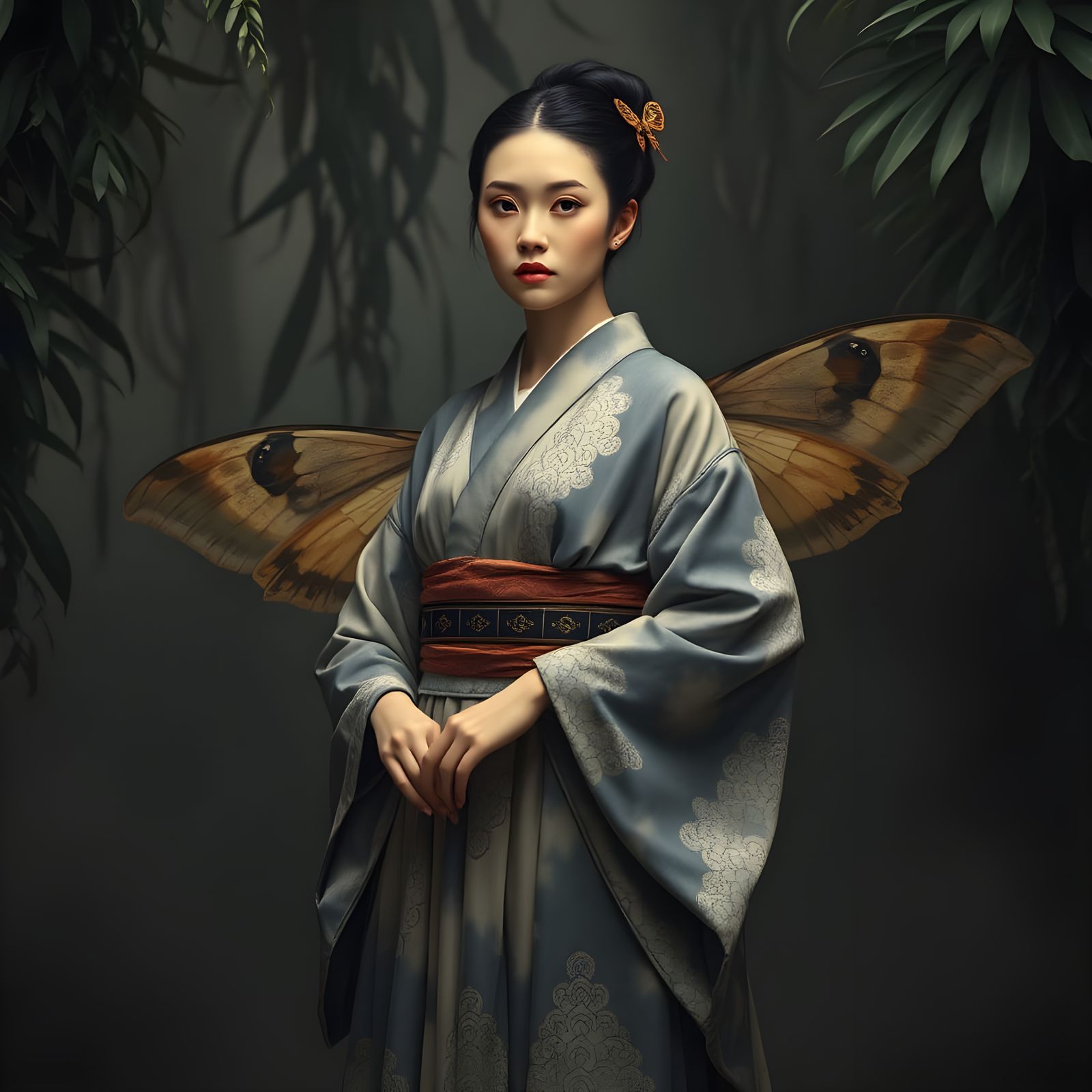 Japanese Model in Kimono with Shibori Art Fabrics