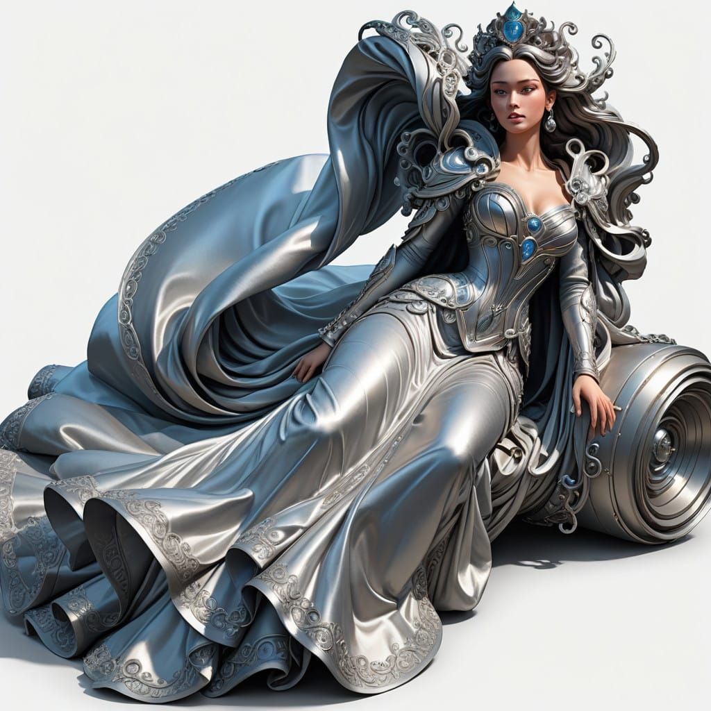 Luxurious Portrait of a Regal Woman in Silver Silk Majesty