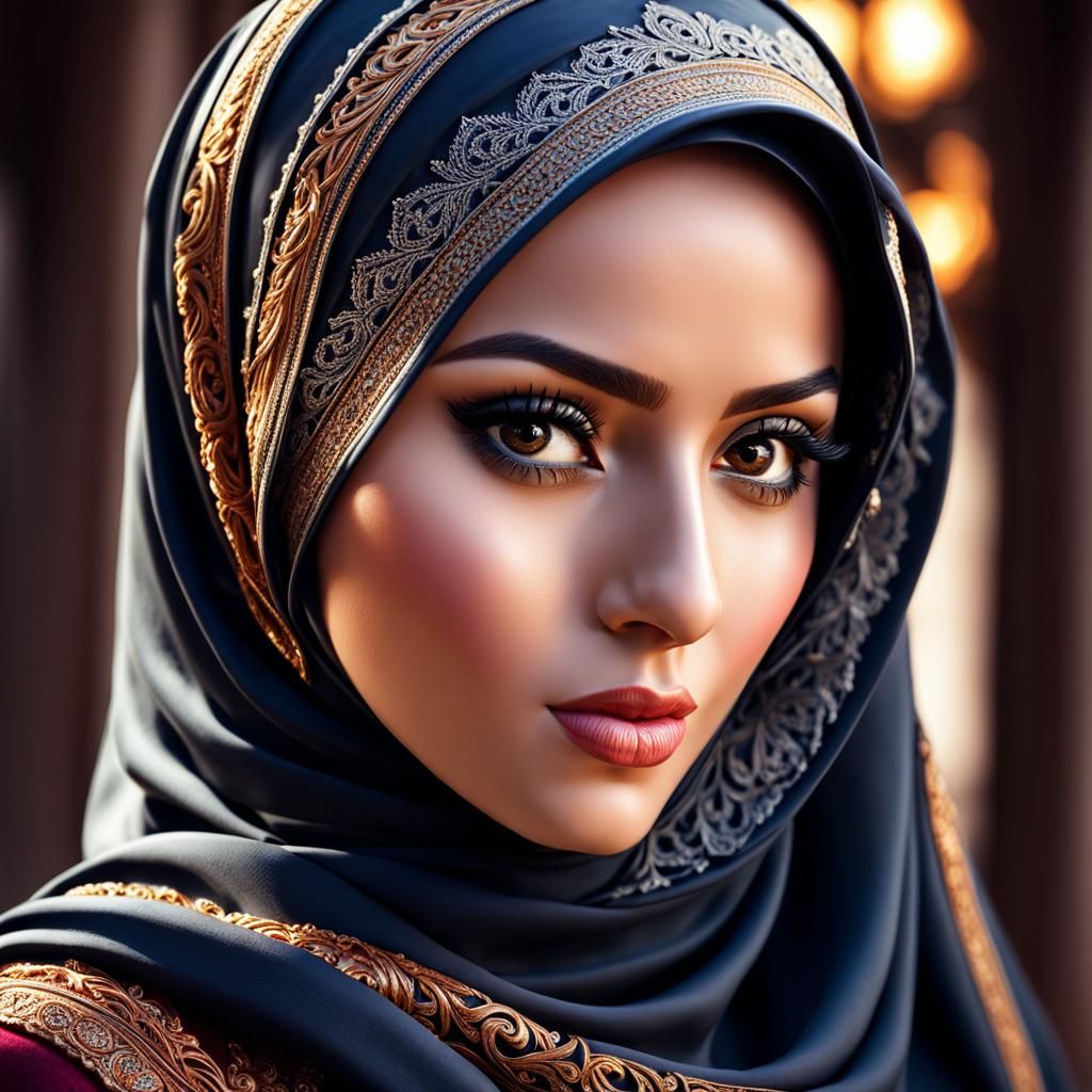 Beautiful Woman in Hijab: Hyperrealistic Portrait
