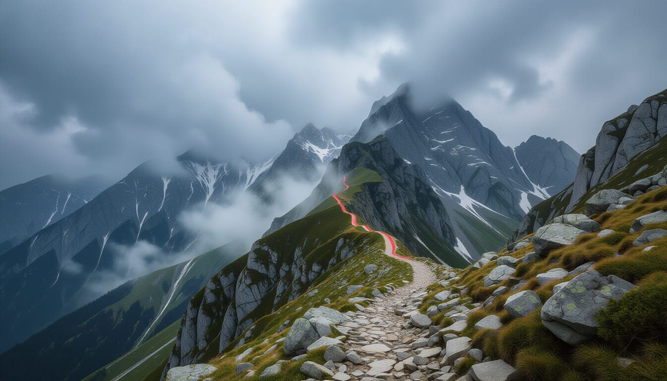 Fagaras Ridge Romania: Difficult Mountain Trail Landscape Pa...