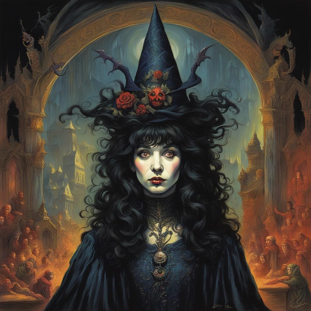 Dark Witch Queen in Horror Etching Style