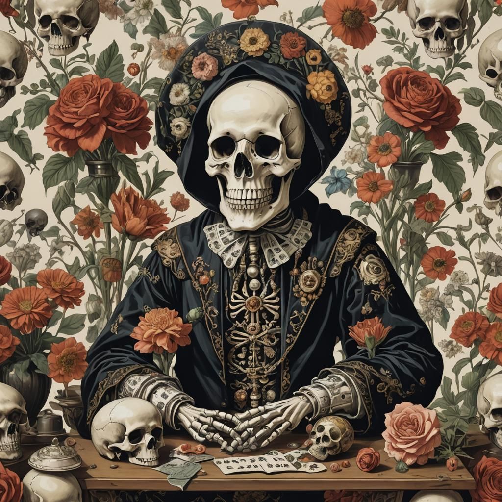 Modern Bot Fortune Teller with Dutch Floral Still Life