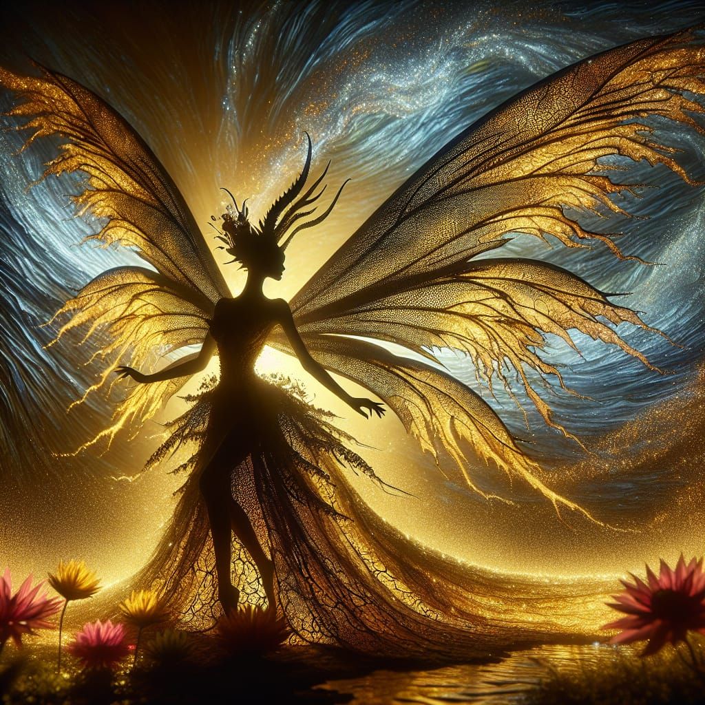 Majestic Dragon Fairy with Golden Wings