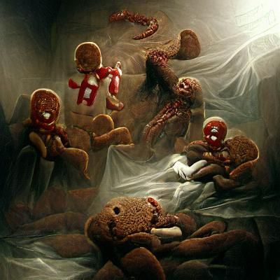 Menacing Gingerbread Men in Gothic Horror Style