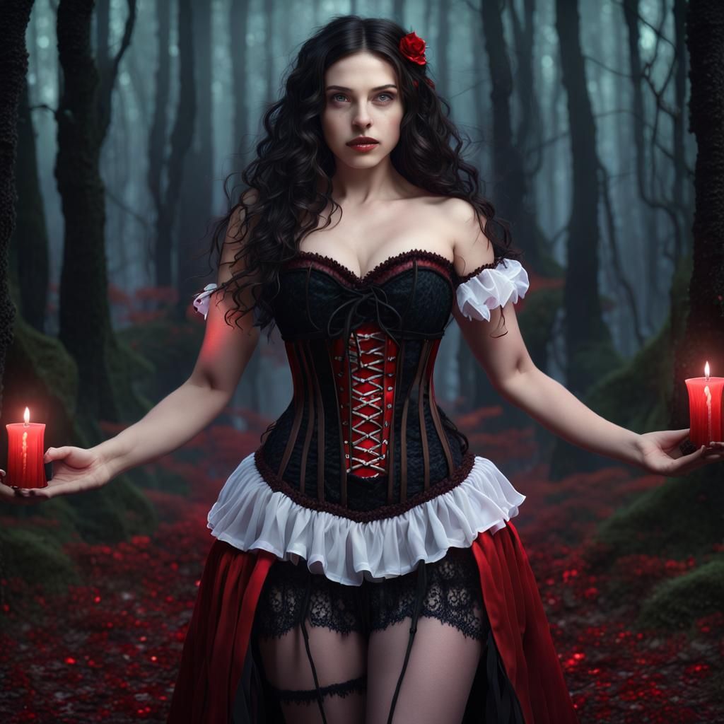 Sorceress Casting Magic in Dark Forest, Fantasy Art