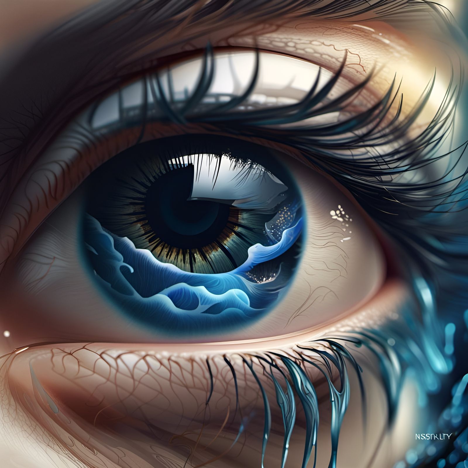 Surreal Eye with Ocean Waves Digital Art