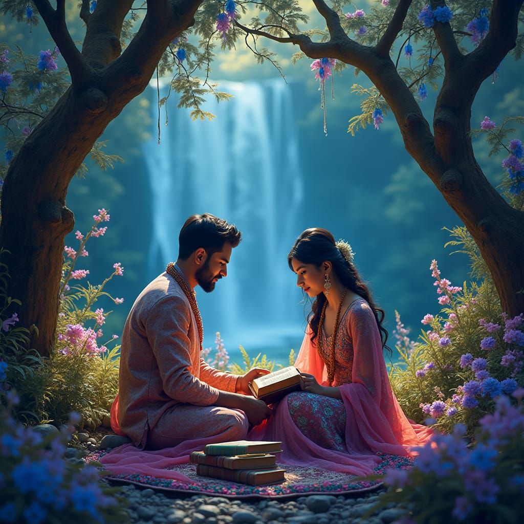 Couple Studying in Ethereal Landscape