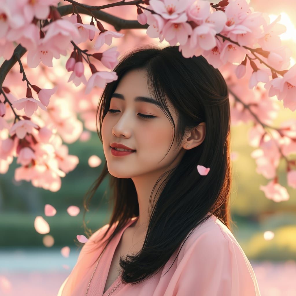 Whimsical Cherry Blossom Serenade in a Japanese Garden