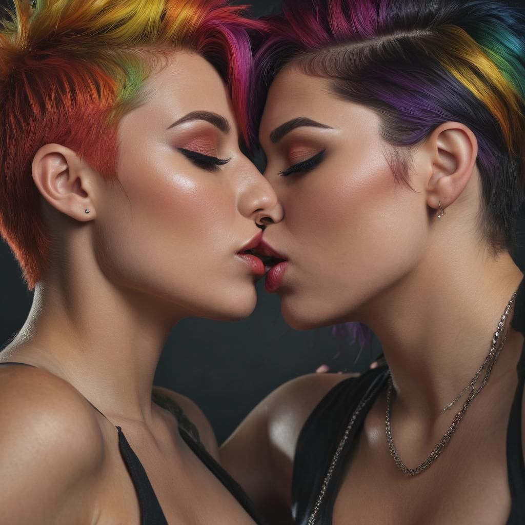 Two Women Kissing: Intricate, Hyperrealistic Image