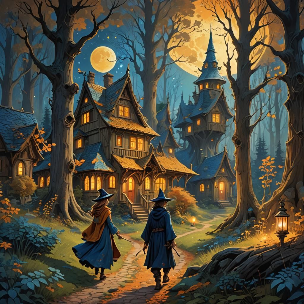 Fantasy Wizard and Witch Cottage in Mystical Forest