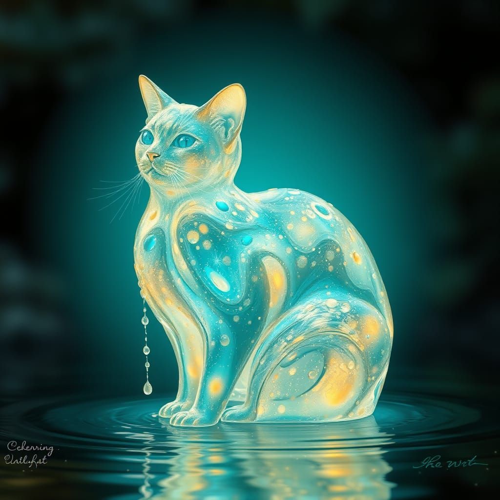 Ethereal Water Cat Shines with Whimsical, Surrealist Wonder